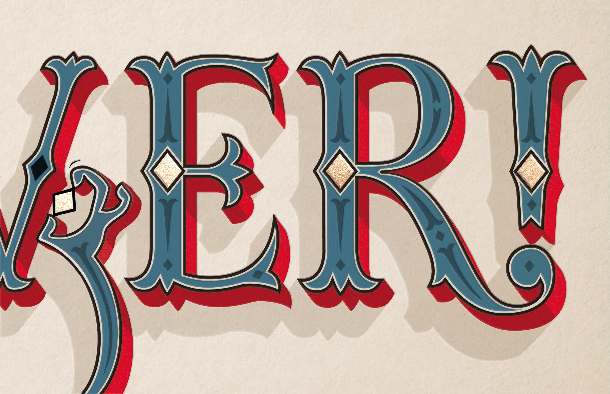 Close up of E and R! ligature.