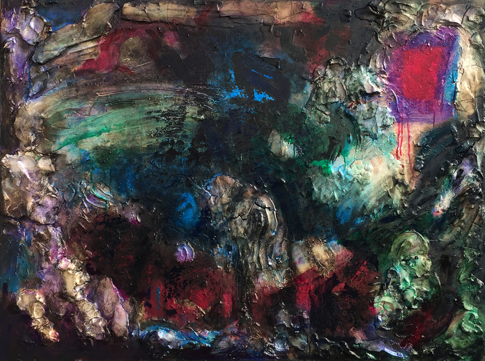 Fossil I (Intermission XII), 36" x 48", oil, acrylic, clay, epoxy resin, wood panel, 2016