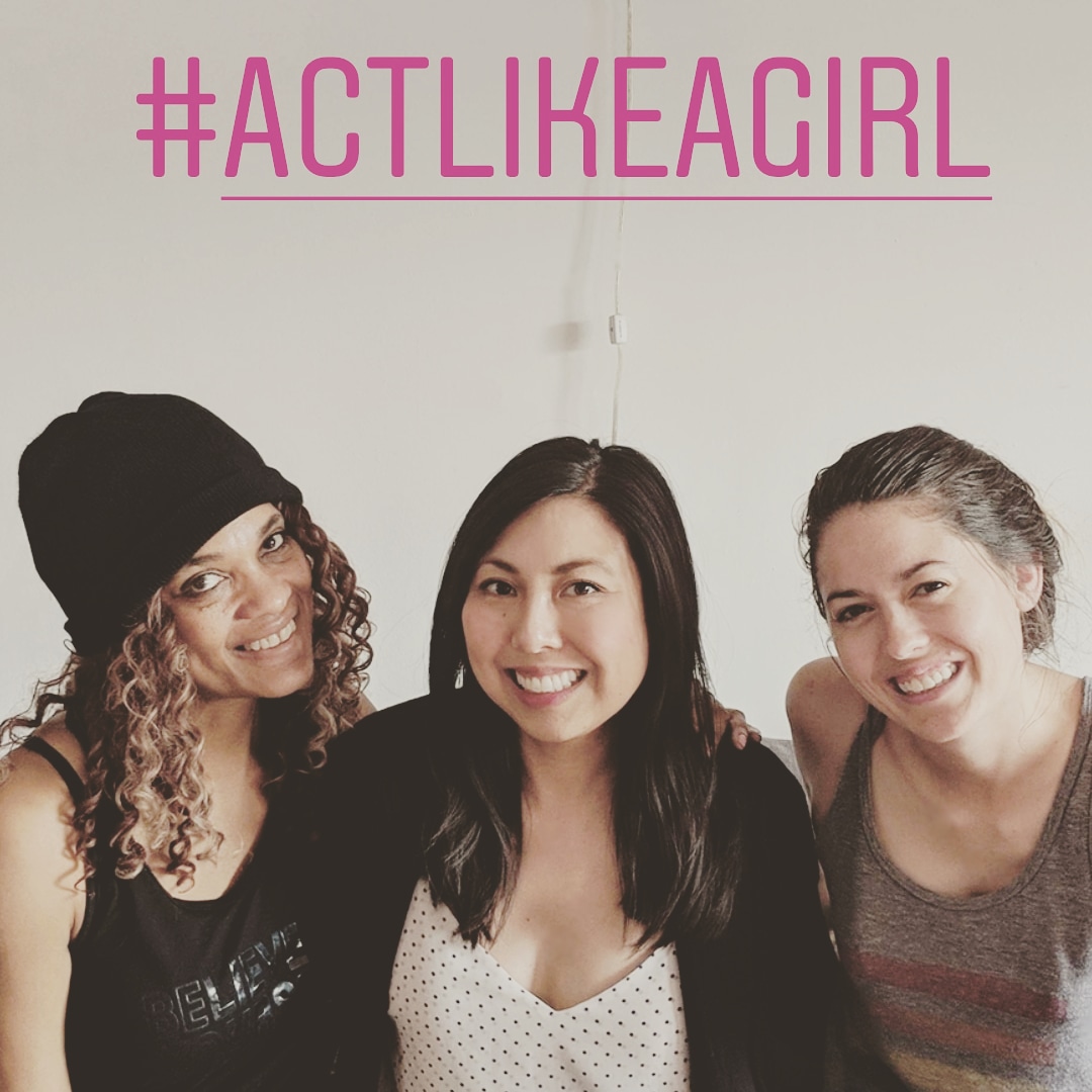 Comedian Rosie Tran with podcast co-hosts, Tracie Walker and Susie Dunn.