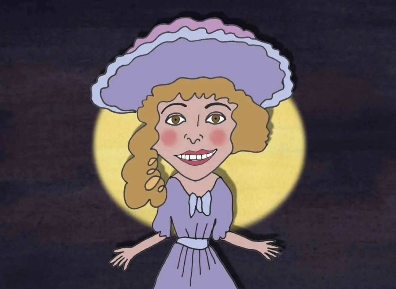 Cartoon illustration of music hall singer.
