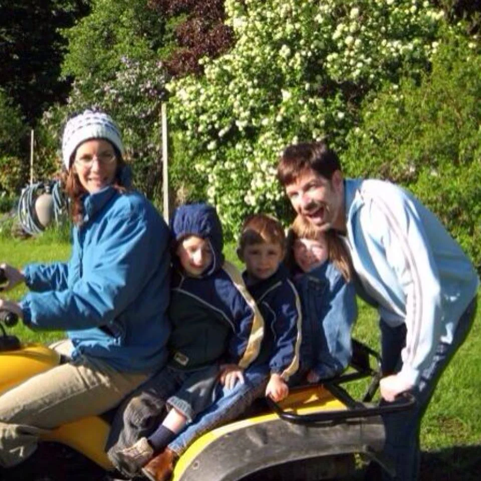 #throwbackthursday #8 - May 27, 2008. Up on the Merrell Farm! I never got tired of going up here to spend time with the family and relax. Tim 's favorite gadget was his four wheeler. Here with Laurie, nephews, Daniel and David, and niece, Charlotte. #rememberingtim