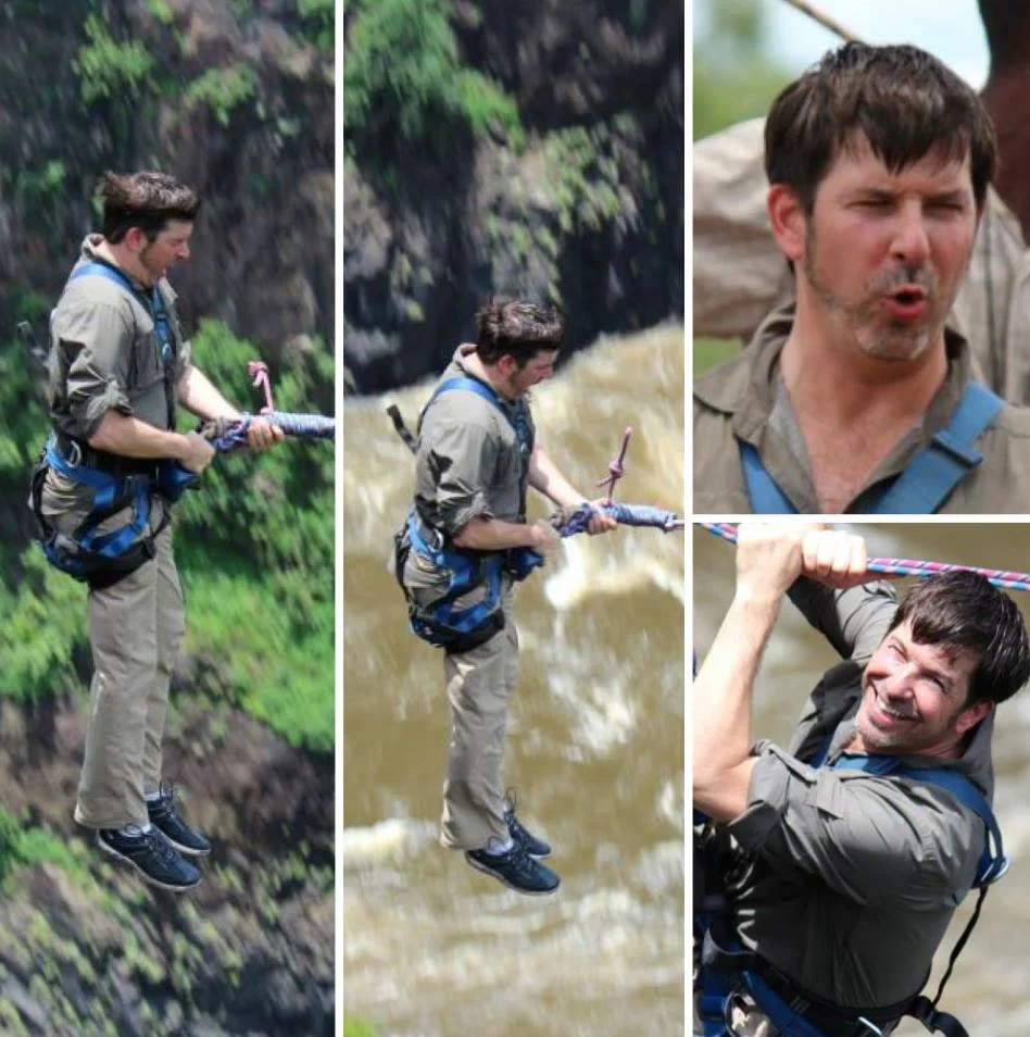 #throwbackthursday #11 - Jan 27, 2012 - Zambezi River at Victoria Falls, Africa - Always up for an adventure, Timfree-falling 250 feet below before we even start to swing! All done without liquid courage #rememberingtim