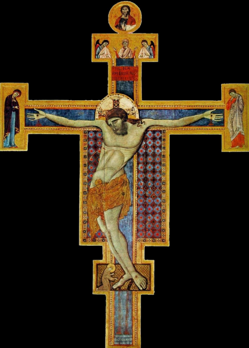 Notice St. Francis at the feet of Jesus near the bloody wound in his right foot ( Source )