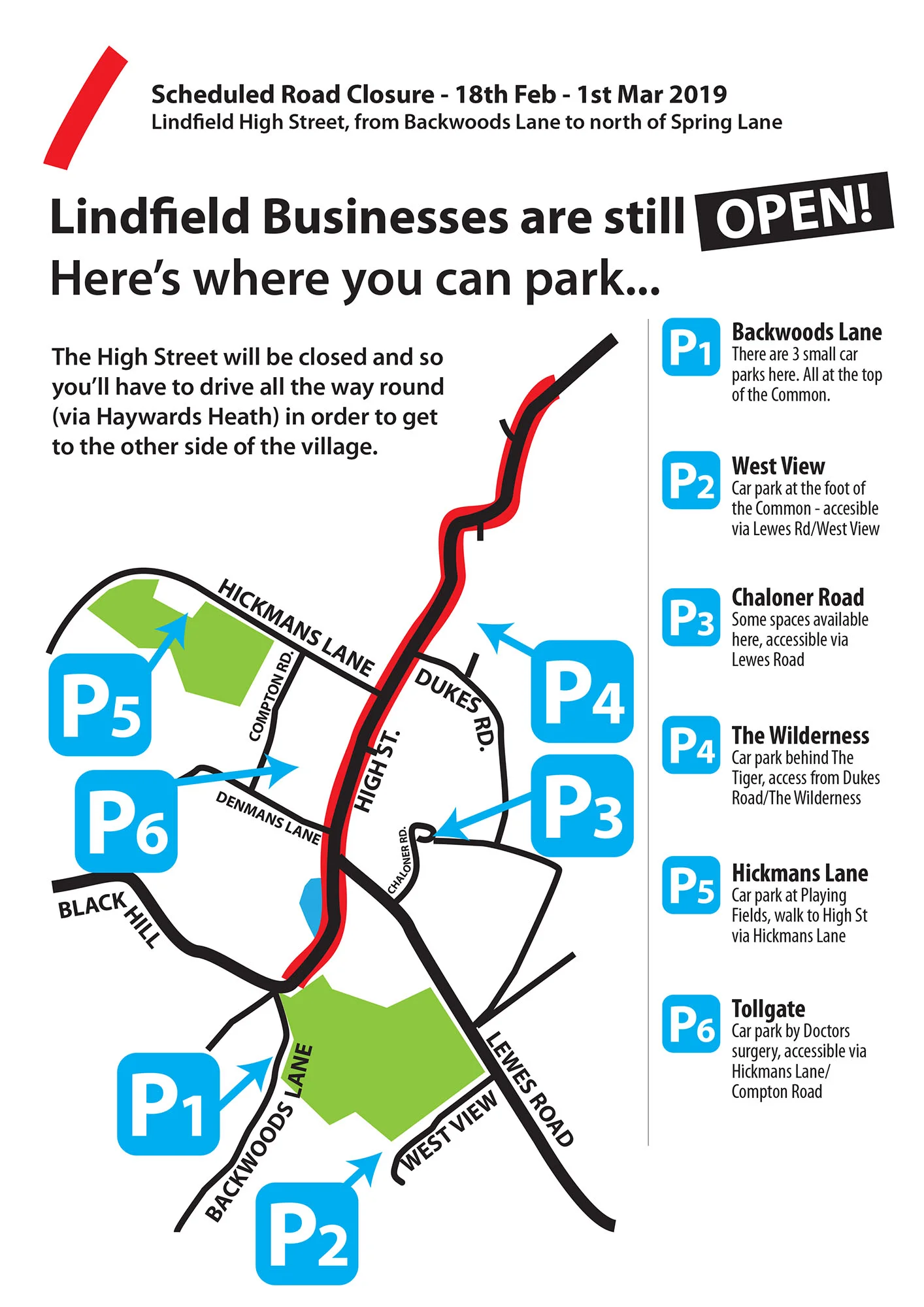 Where to park when shopping in Lindfield, during the works…