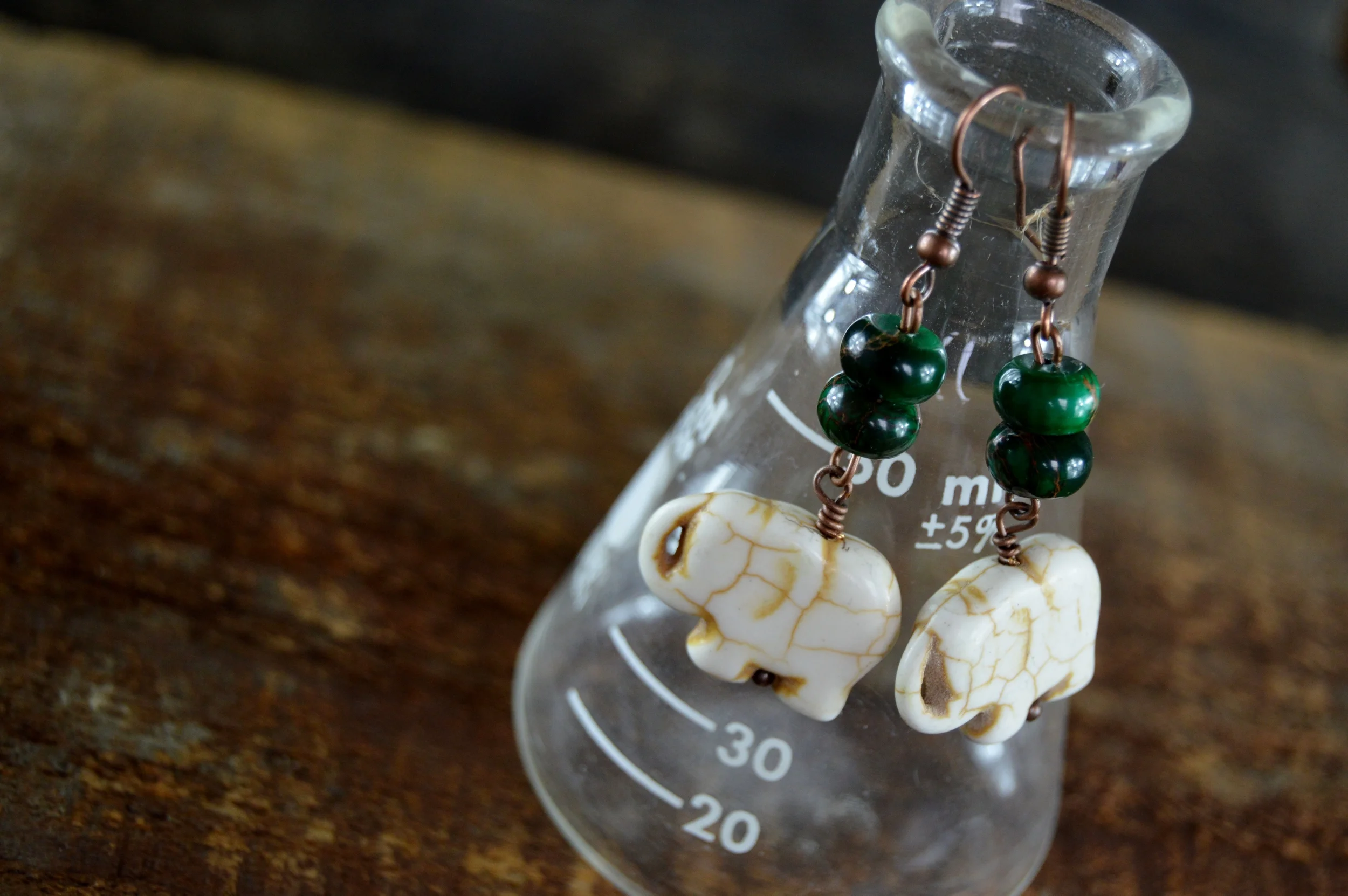 Rich Green and Ivory Elephant Earrings