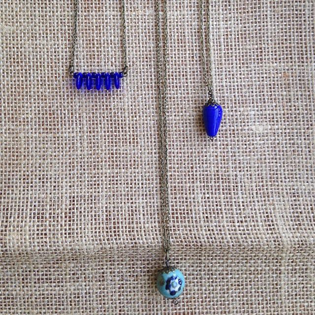 Flash Sale! 30% off now through Friday at 12:00PM!! Prices listed reflect discount.
L-R  Short Cobalt Necklace $7
Ceramic Cobalt Flower $7
Cobalt Ceramic Short $5.60