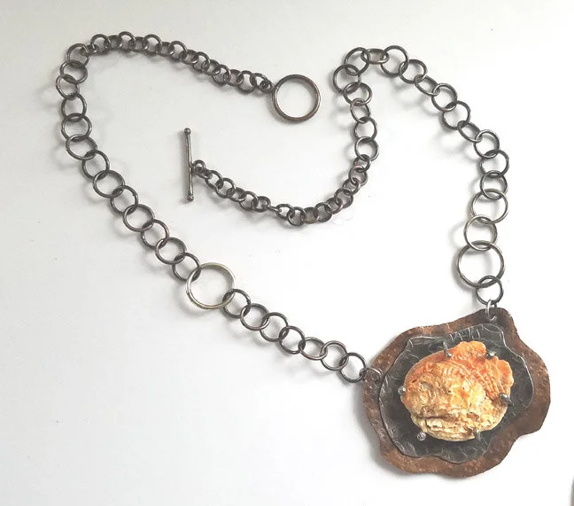 Two Metal Shell Pendant and Handcrafted Chain