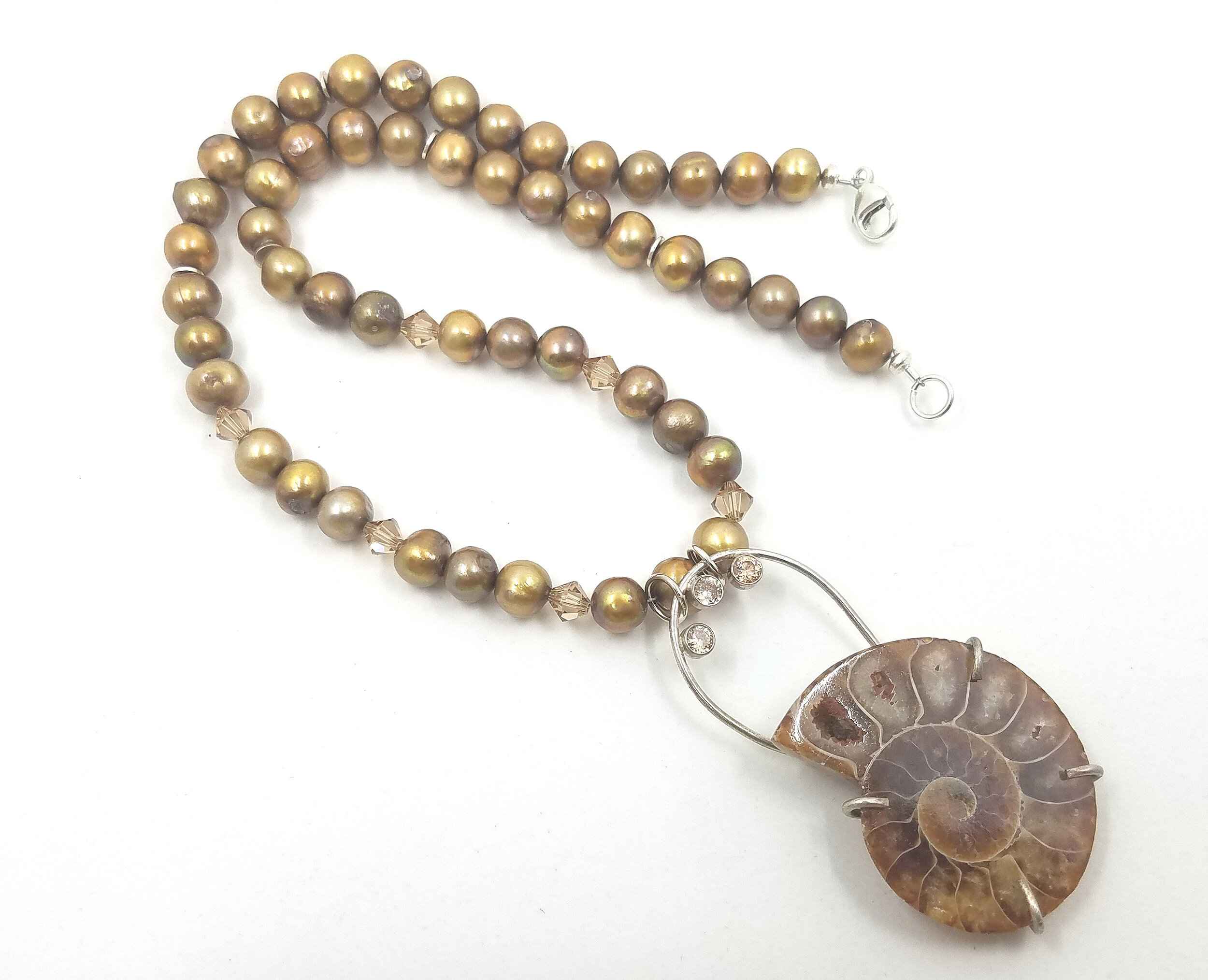 Golden Pearl and Ammonite Necklace