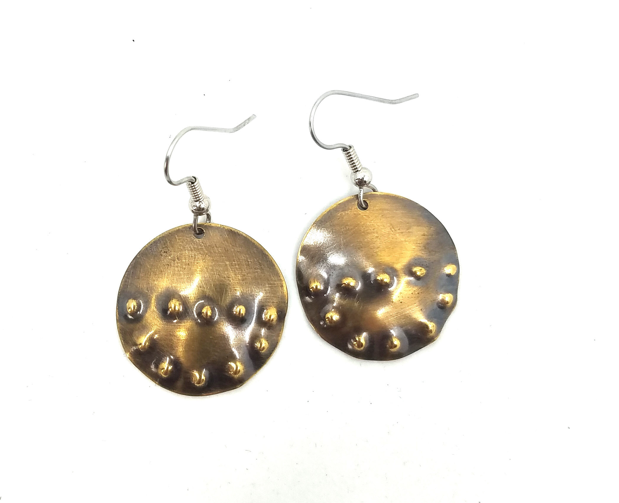 Dimpled Brass Earrings