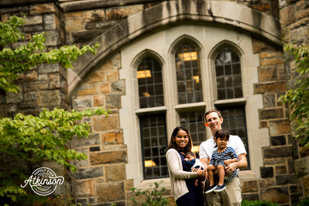 family portrait on college campus