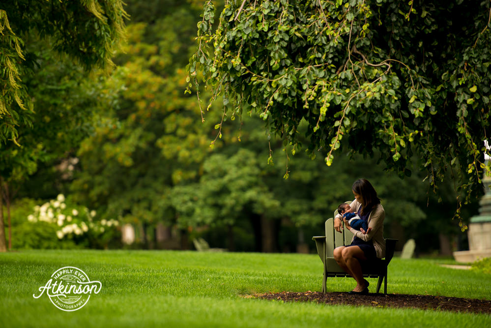 Mother and son on adirondack chair