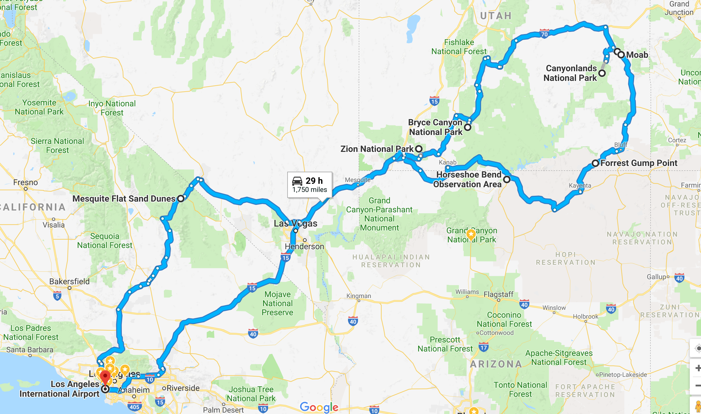 This is the plan for the whole Utah trip, 8 days, 1,750 miles.