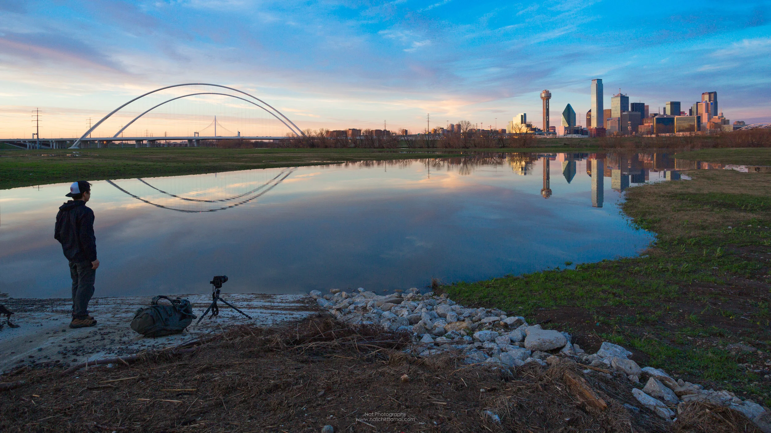Wisanu is look at the beautiful Dallas Skyline.