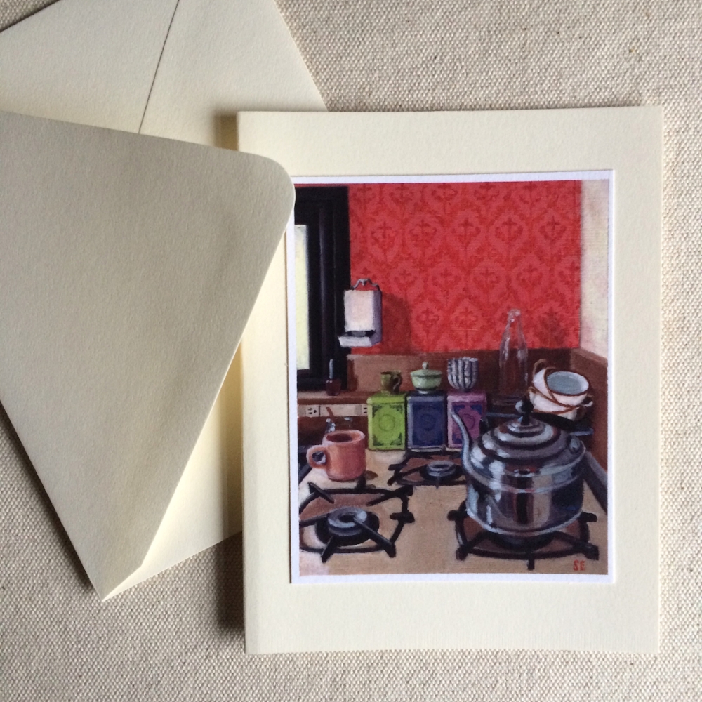 'Holiday Hair Stovetop' on soft white fold-note card. 