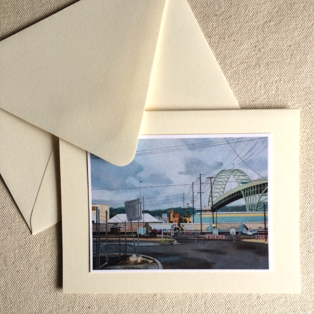 'Fremont Bridge' on soft white fold-note card.