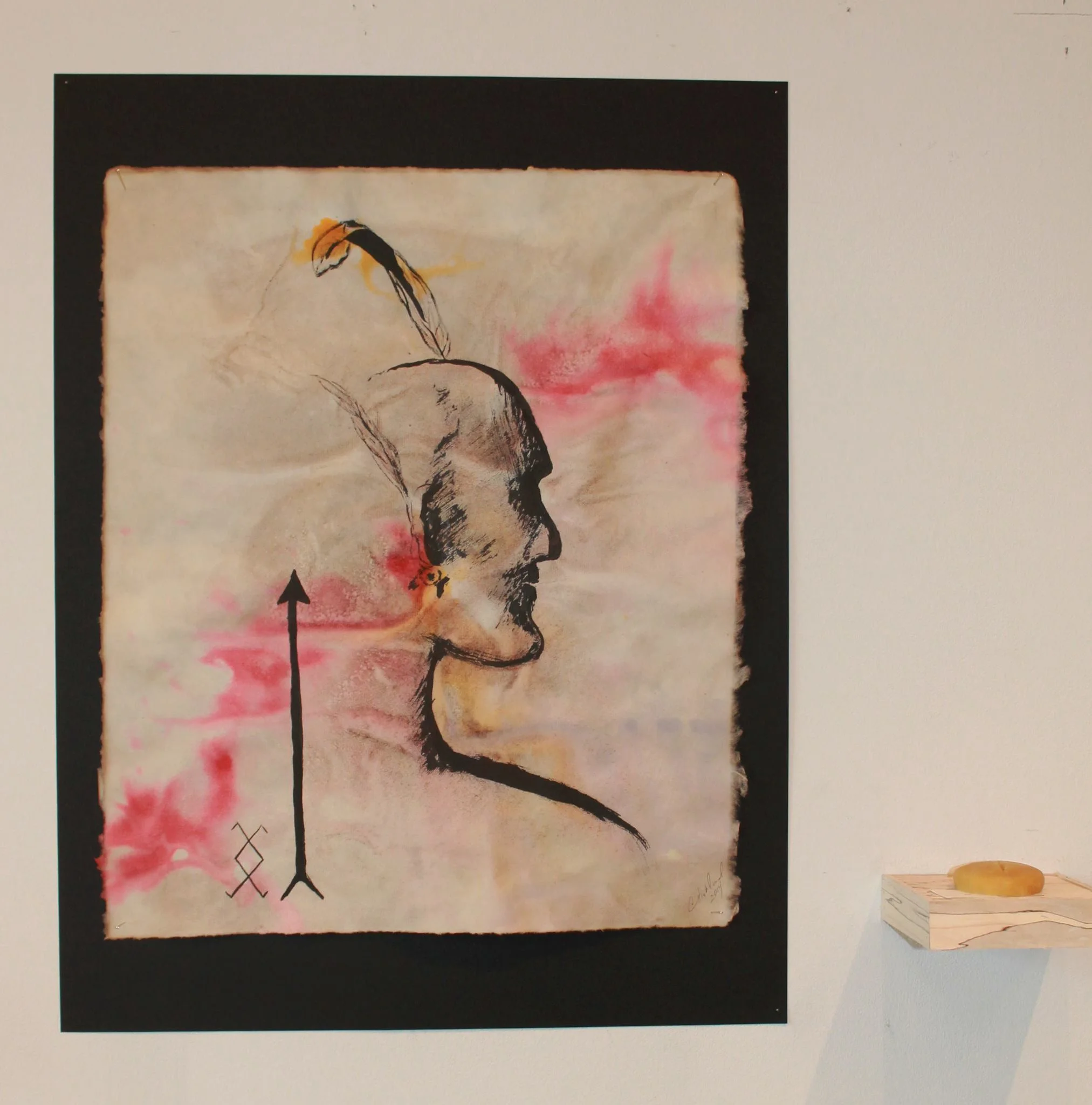 "Telwaz," Gouache and Ink on Paper, Beeswax Medallion, 2012