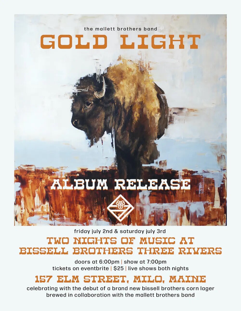 "Gold Light" Record Release Party July 2 & 3 at Bissell Brothers Three Rivers