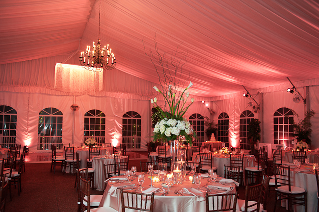   Our 4,200 sq. ft. heated pavilion will hold up to 300 guests for an inside ceremony. We set up the ceremony just like it was planned for the garden including an arch and optional aisle decorations.  