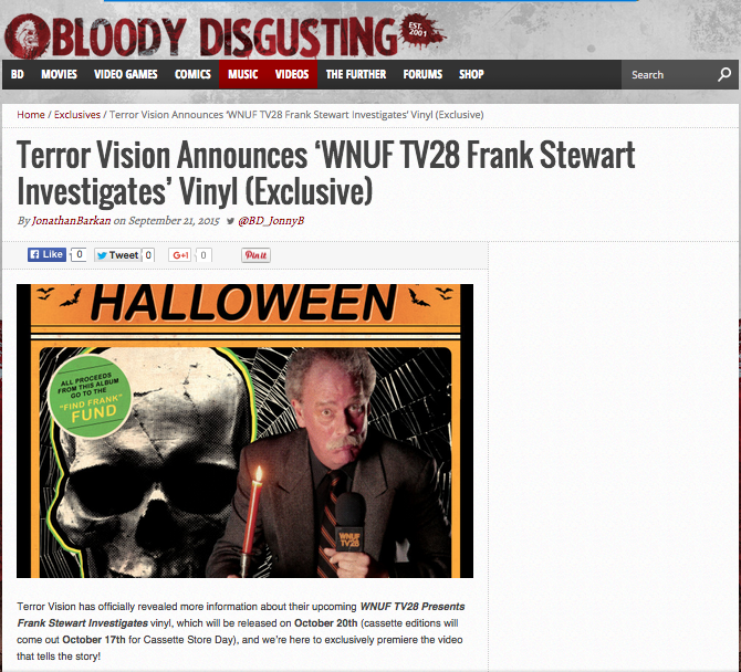 Terror Vision announces "WNUF TV28 presents Frank Stewart Investigates: HALLOWEEN"