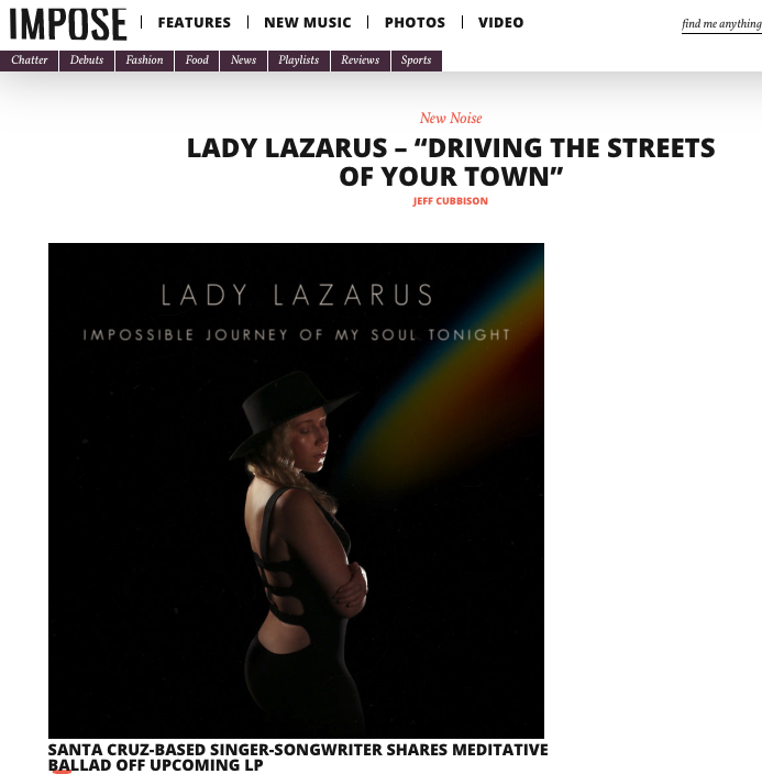 Lady Lazarus shares video for "Driving the Streets of Your Town"