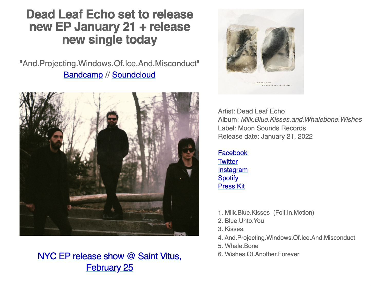 Dead Leaf Echo release second single from new EP
