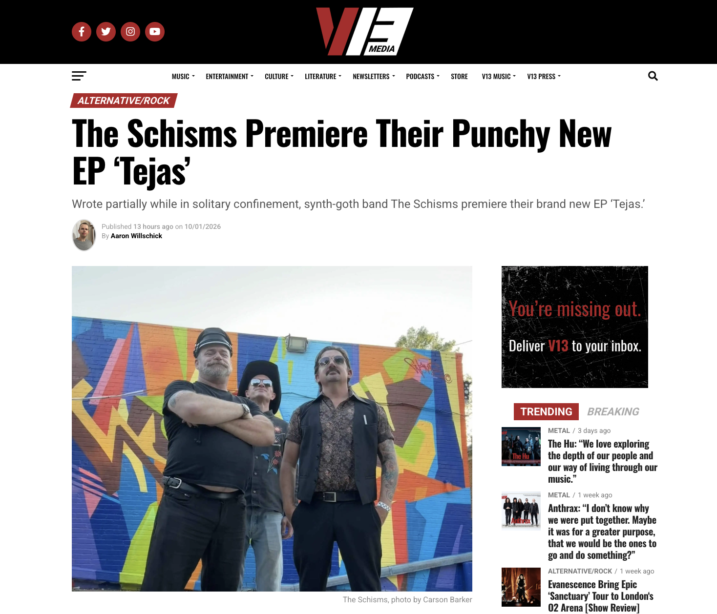 V13 Premieres The Schisms’ New EP Tejas