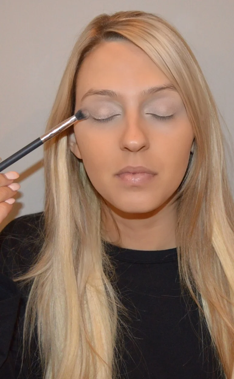 First I always apply a thin layer of concealer over the top of my eyelids.(with your fingers is fine) Then I apply my eyeshadow primer all over my lid as well. I like Urban decay primer potion, but here I used Elizabeth Mott thank me later primer. Then I used the colour "blonde" from the Gwen Stefani urban decay palette all over my eye. This doesn't have to be perfect, this just creates a base for the other colours to adhere too. 