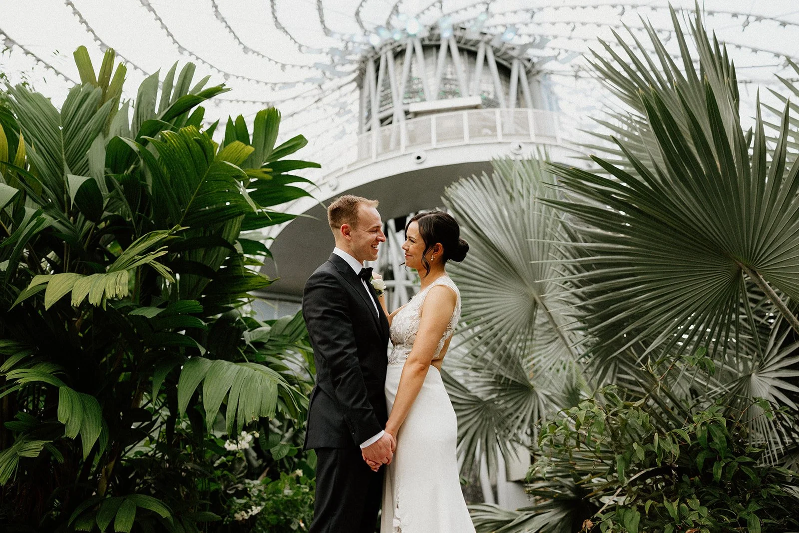 wedding couple portraits at The Leaf Winnipeg biome