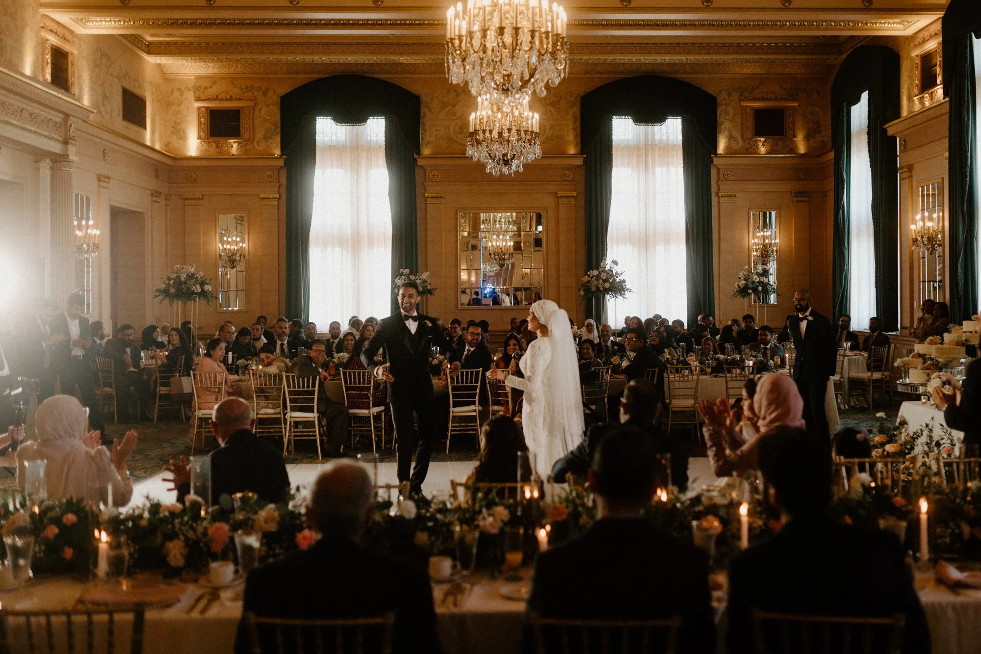Wedding reception entrance in the Crystal Ballroom at the Fort Garry Hotel in Winnipeg