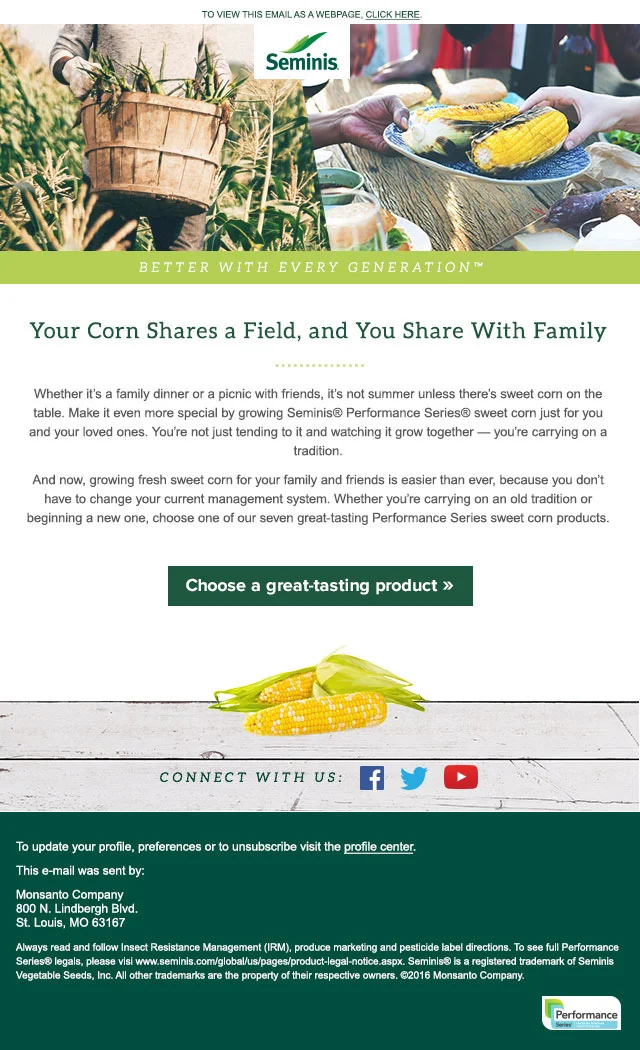 Seminis Performance Series Sweet Corn: Grower Email