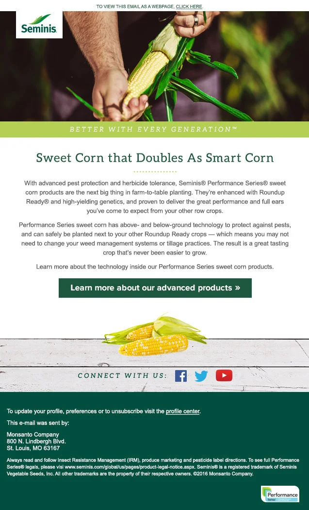 Seminis Performance Series Sweet Corn: Grower Email