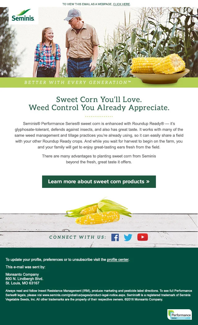 Seminis Performance Series Sweet Corn: Grower Email