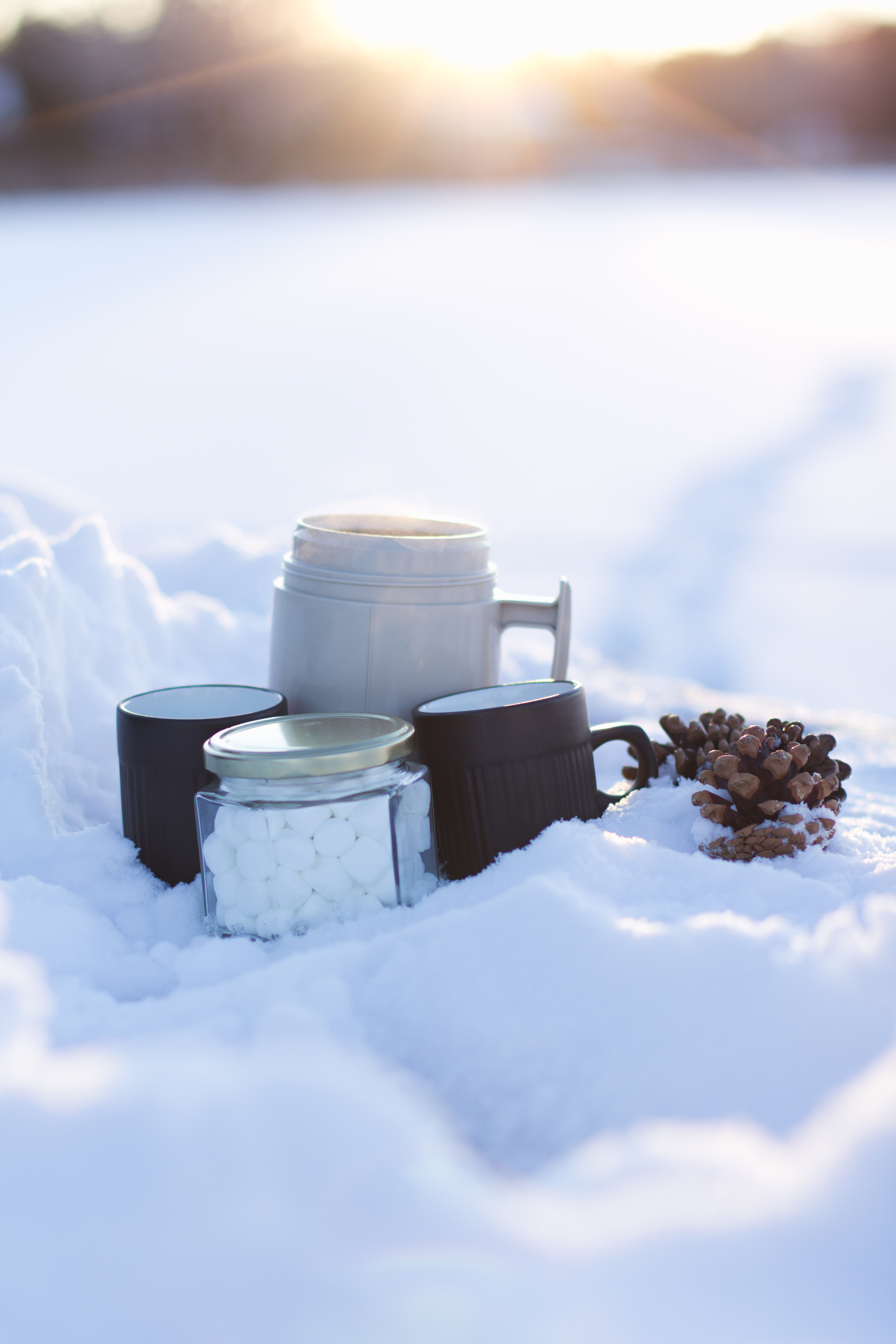 winter engagement with hot chocolate