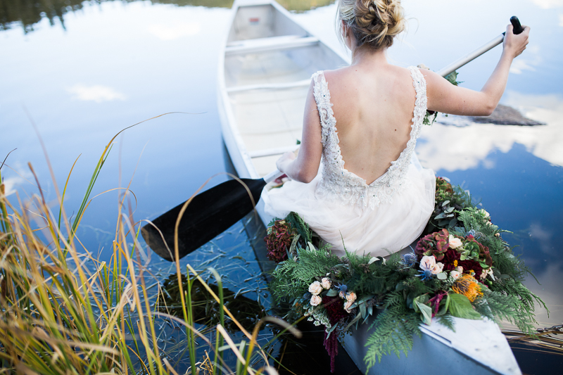 colorado bride on canoe