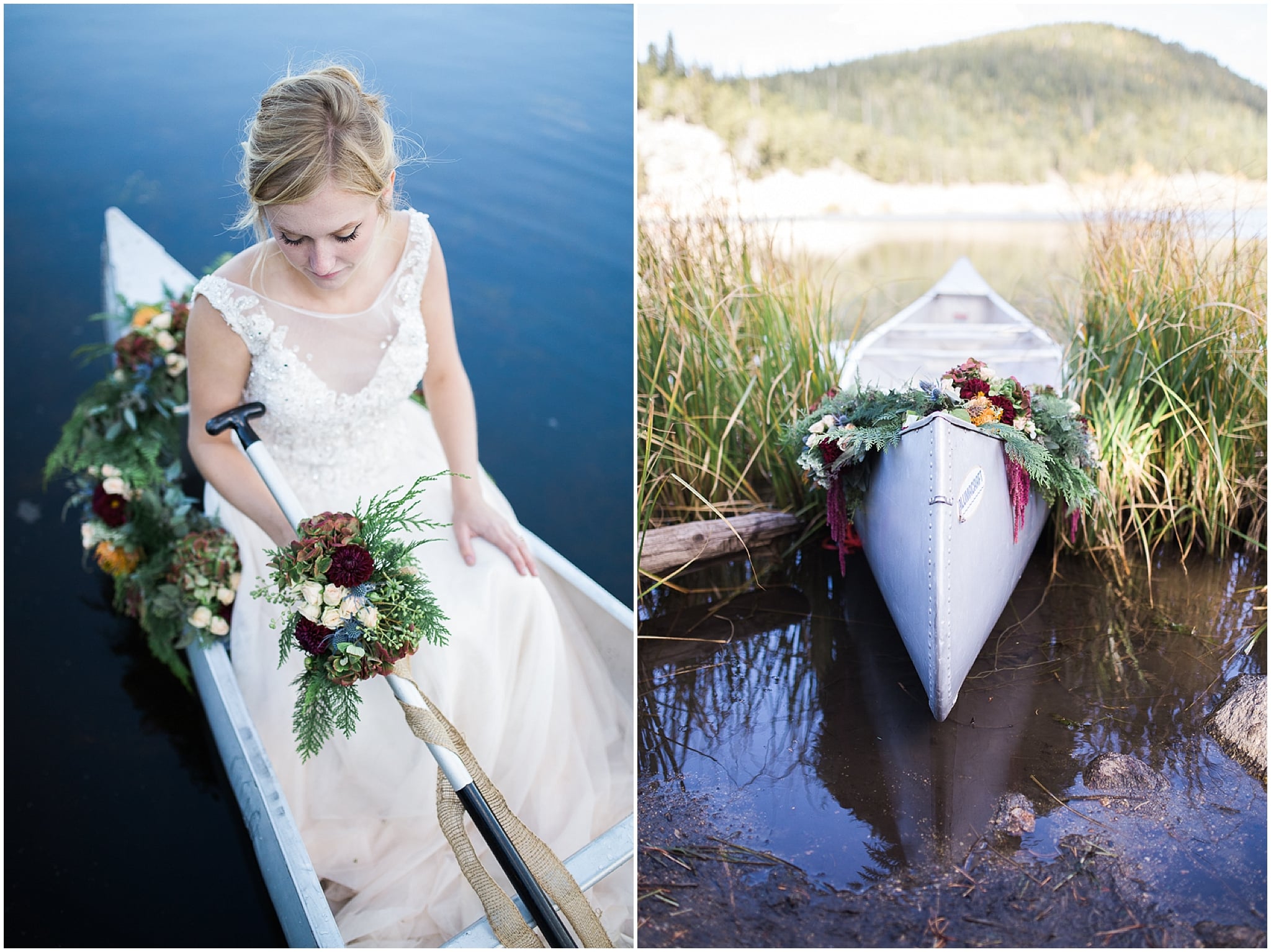 Colorado Mountain Wedding Photographer - canoe with flower garland
