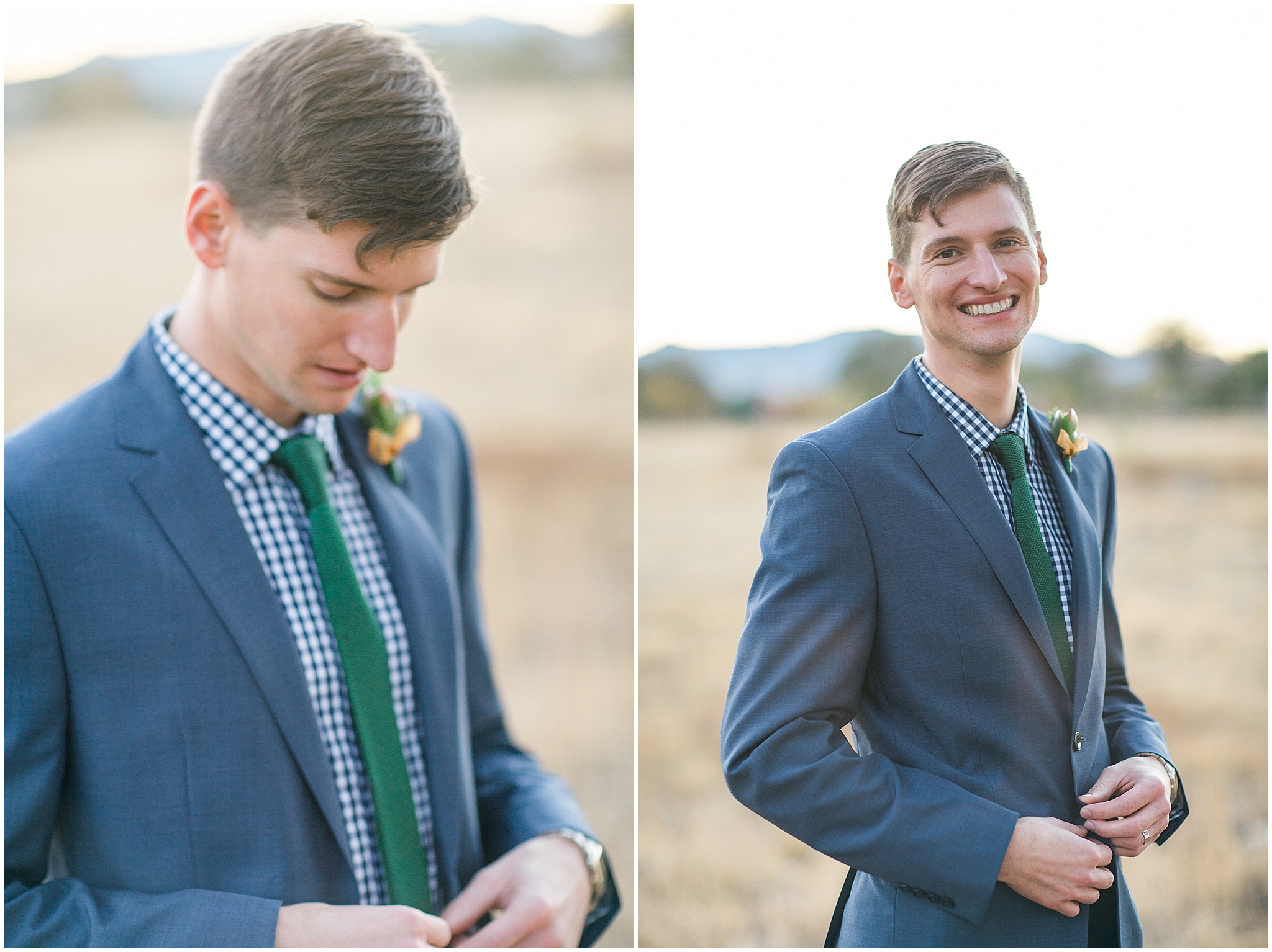 Navy blue and green groom