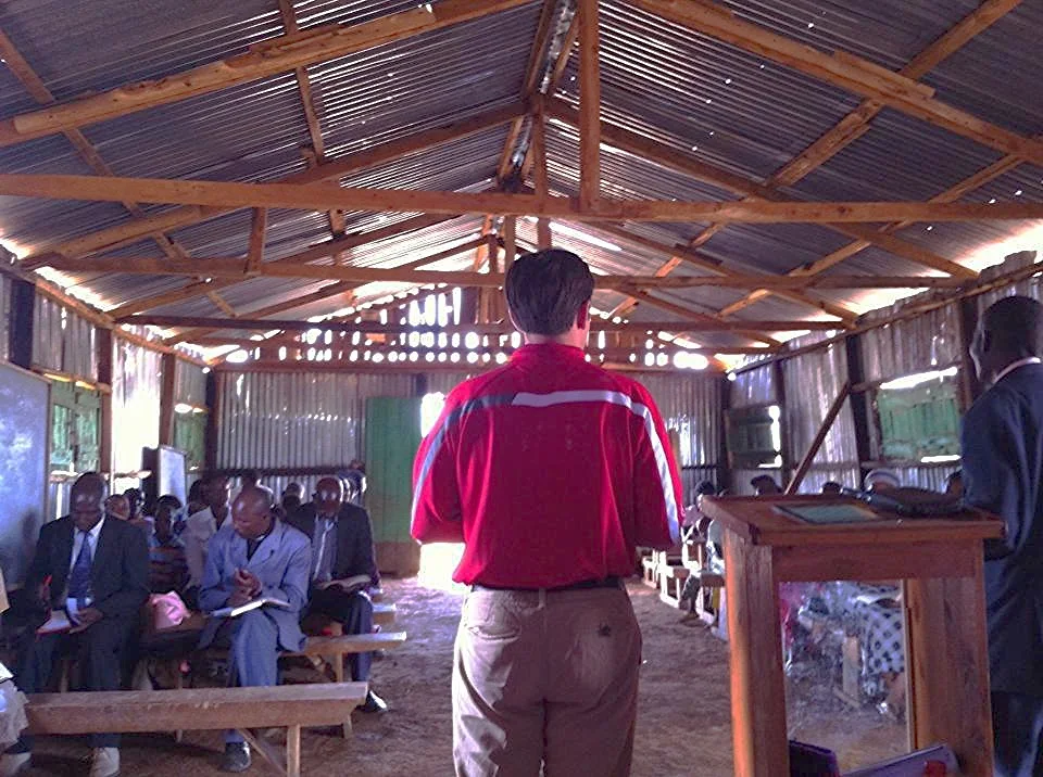 Dr. Blake Kersey preaching Sunday morning at a small Masai church in Kimana, Kenya.