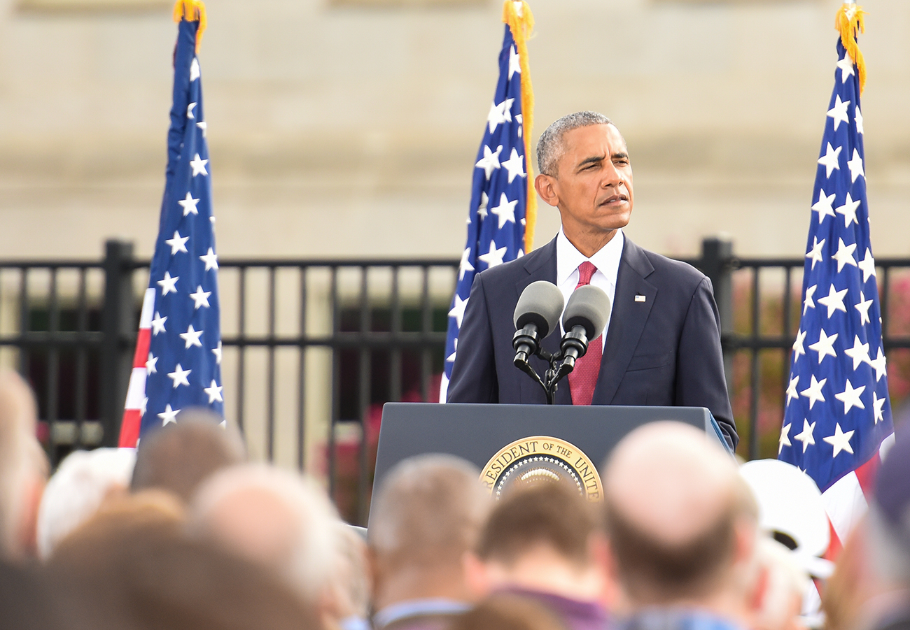 President Barack Obama speaks at the Pentagon on Sept. 11, 2016, on the 15th anniversary of the 9/11 terror attacks.