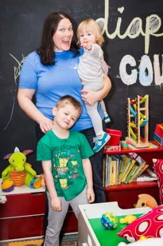 Corinne cannon and her kids at the dc diaper bank