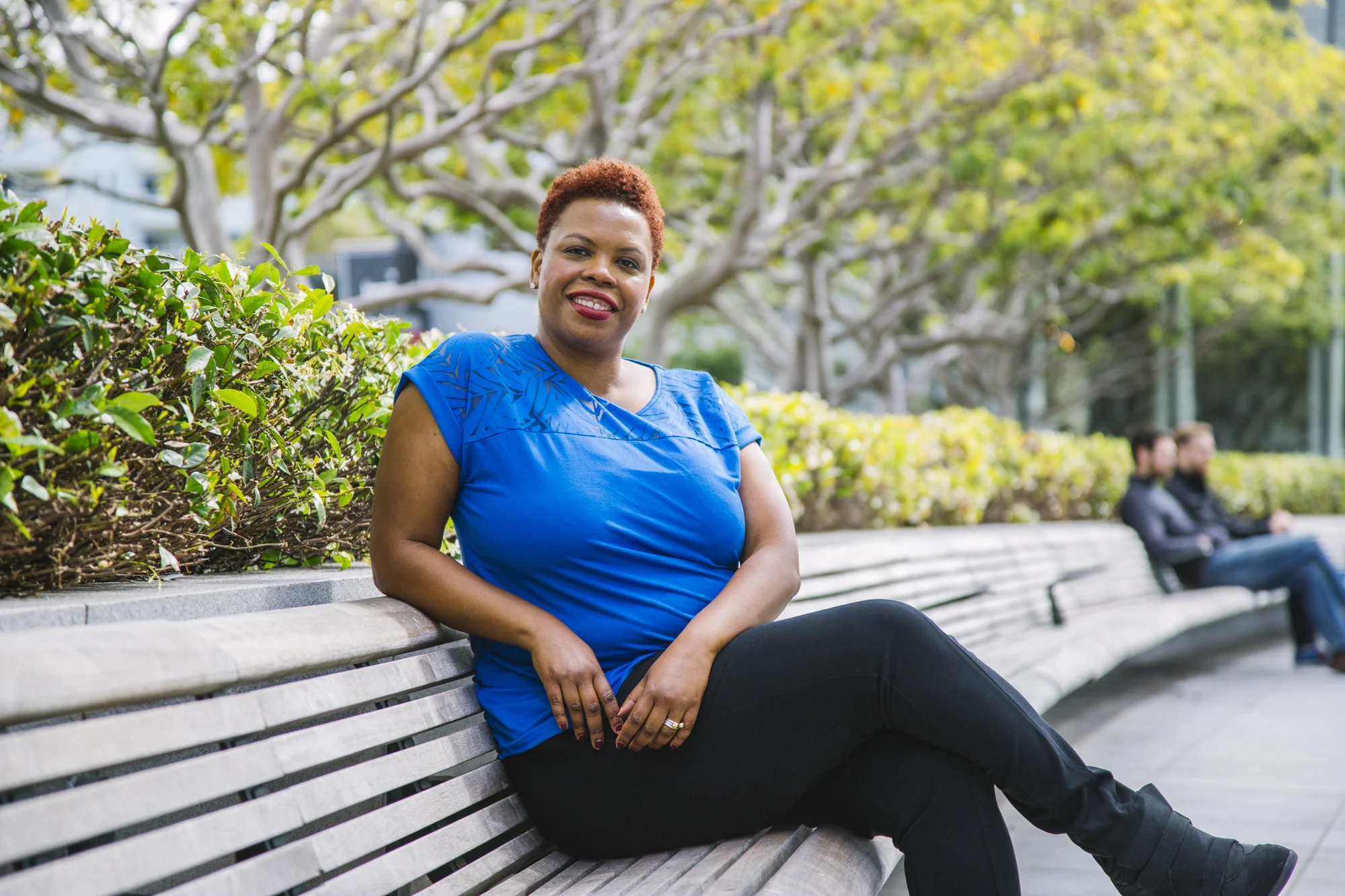 Lynn johnson takes a break in san francisco's yerba buena park. this summer she'll welcome more than 600 girls to her go girls! theater camps.