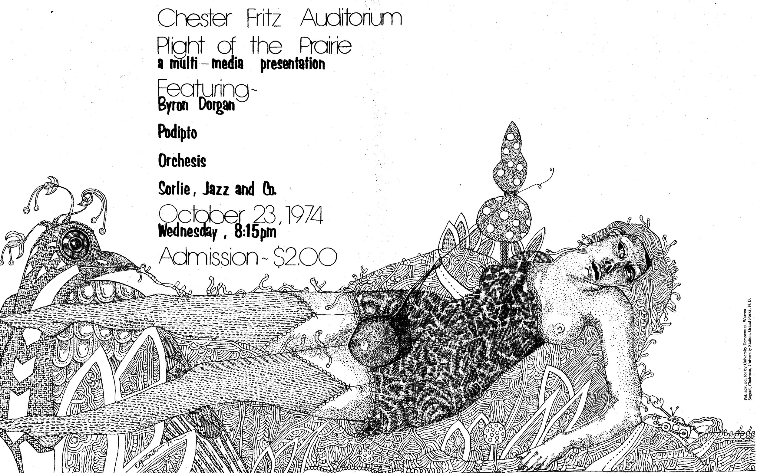 1974 Poster, Chester Fritz Audiorium, Grand Forks, N.D.