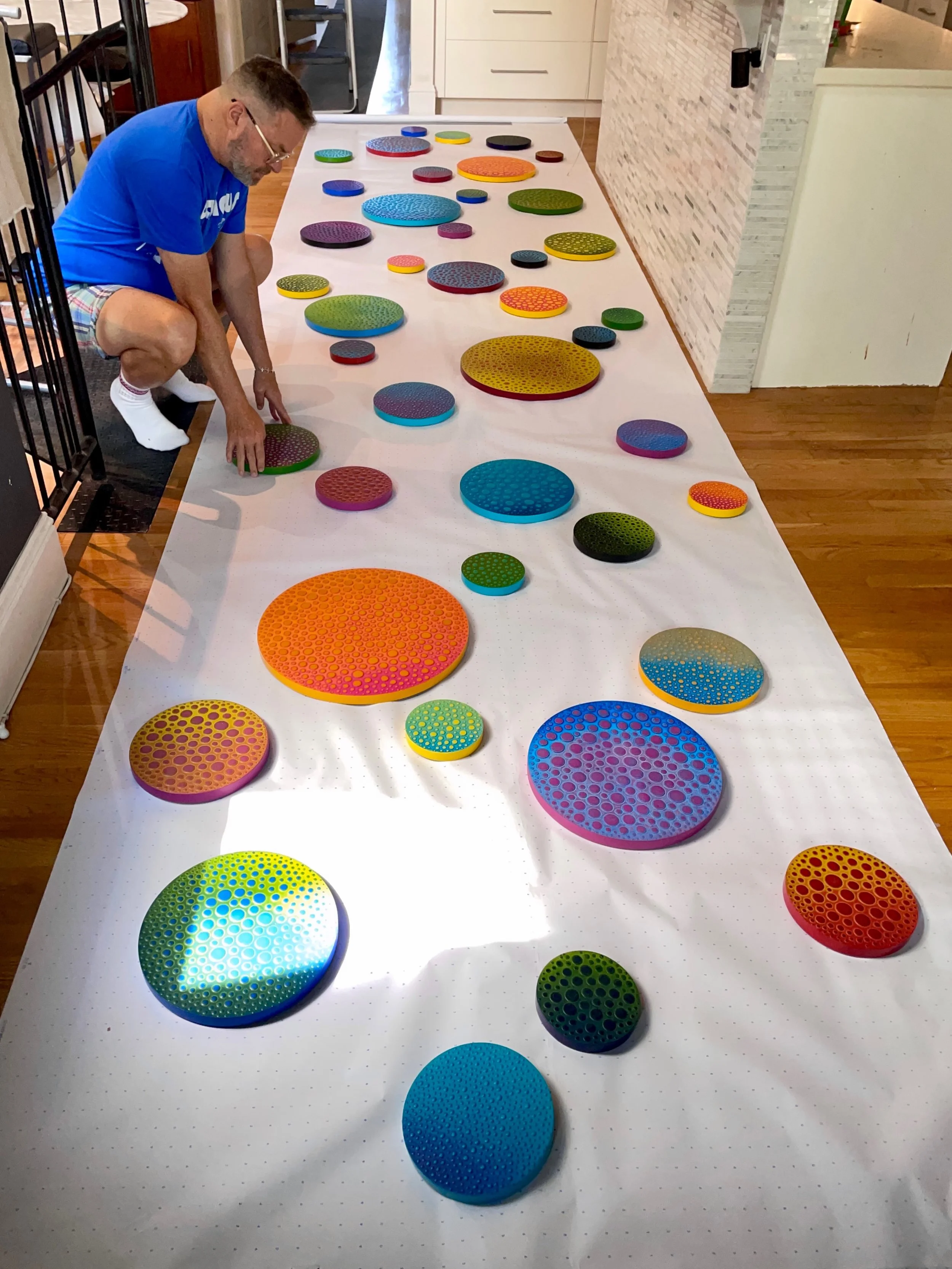 Laying out new 20 foot healthcare commission on grid paper 🌌 
&bull;
#abstractart #contemporaryart #artconsultant #hospitalart #dotart