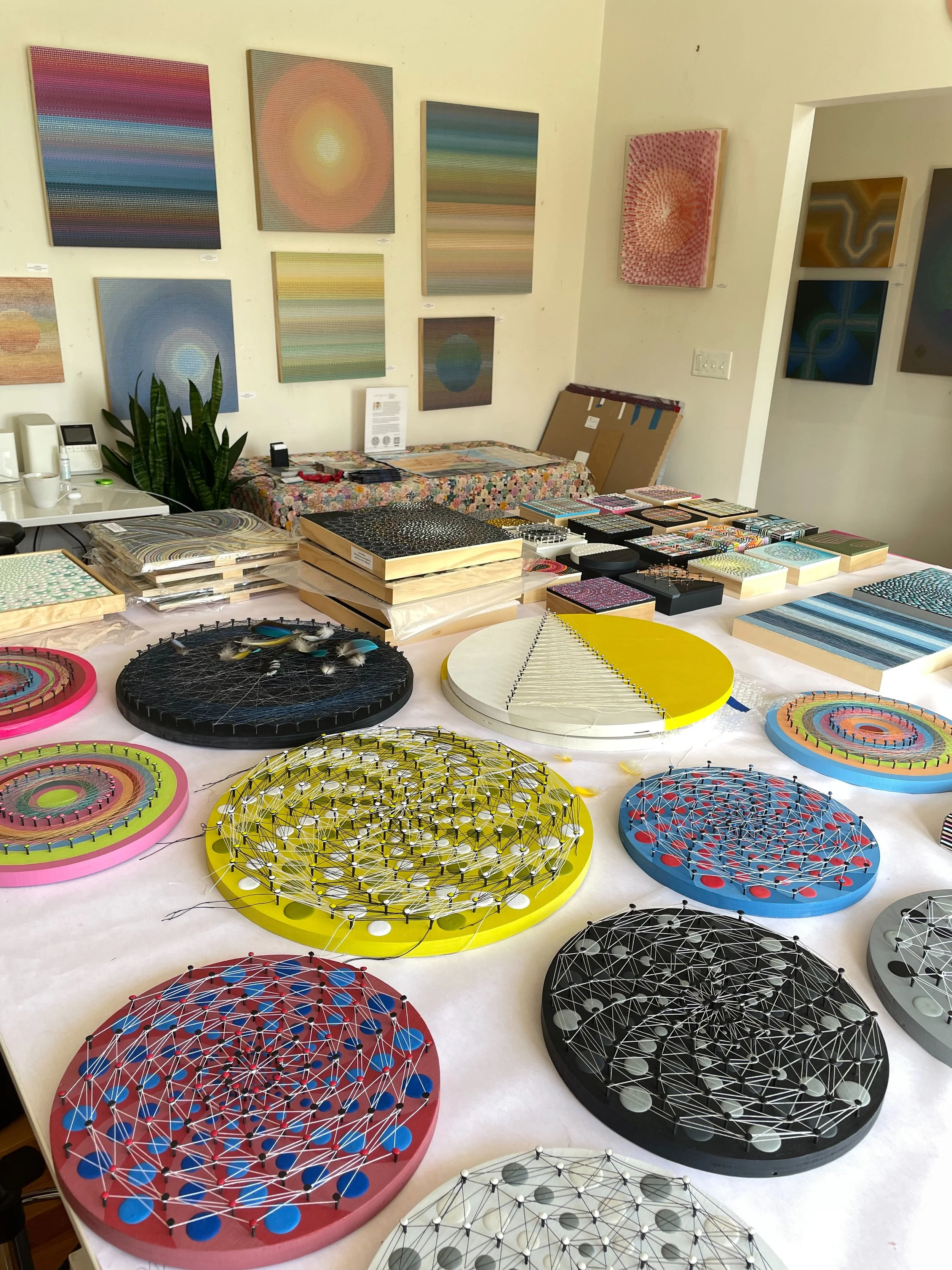 Set up for my @artspansf Open Studios front room. Please come by this Saturday and Sunday, 11-5pm, 1206 Treat Avenue in the Mission! 🌞 
&bull;
#artstudio #affordableart #artcollector #sfopenstudios #supportlocalartists
