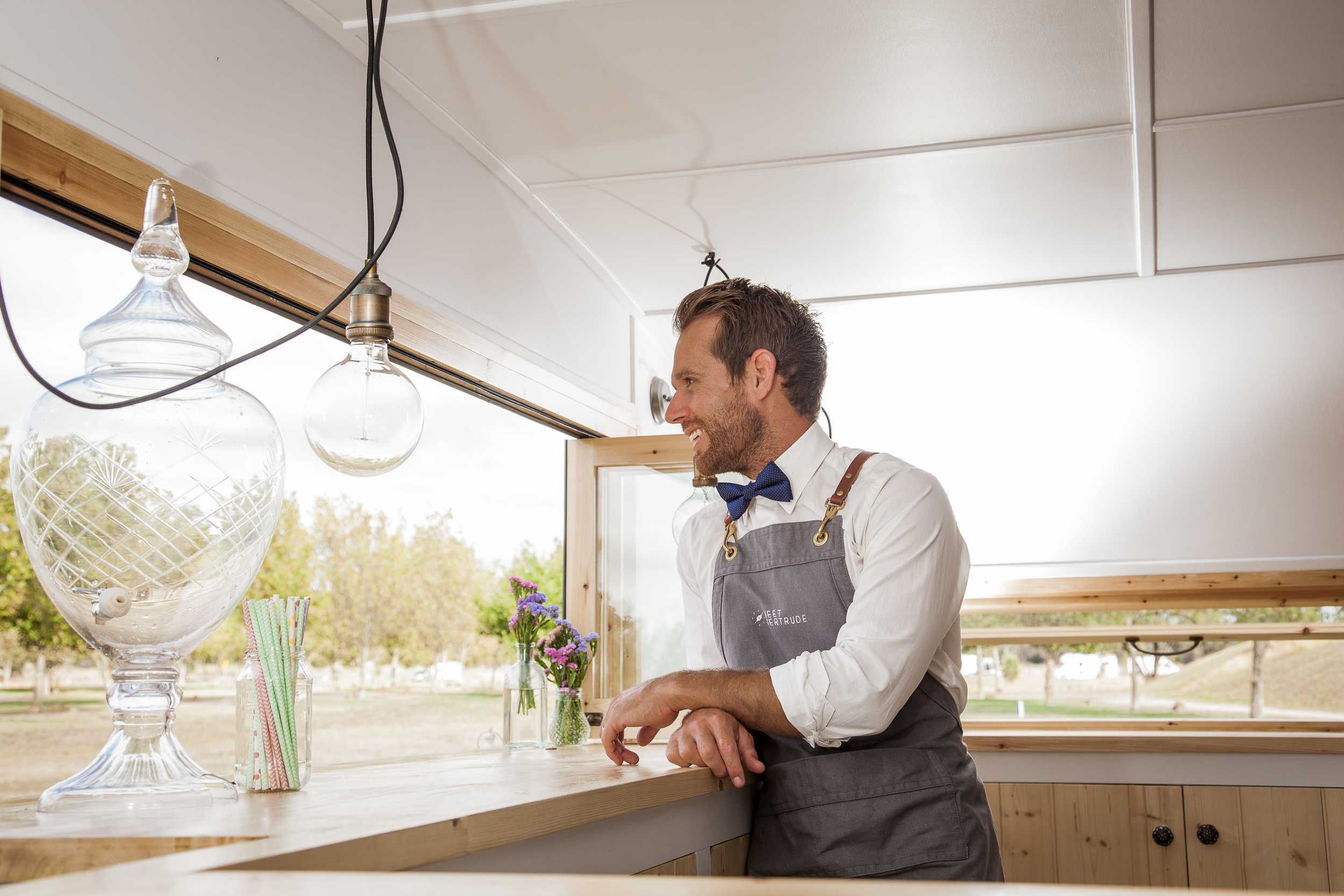 Inside our mobile caravan bar