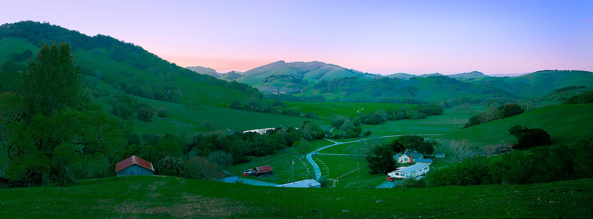 Ranch Just after Sundown Panorama 11x34.jpg