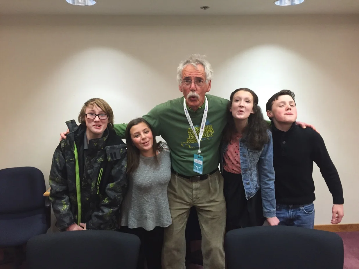 John and the Winona Teen Press Team, howling like wolves! 