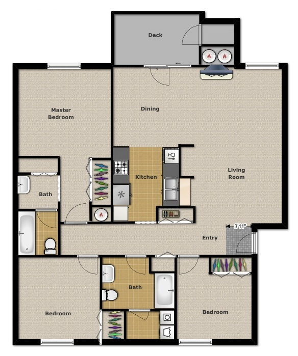 Three Bedroom 1,200 Sqft
