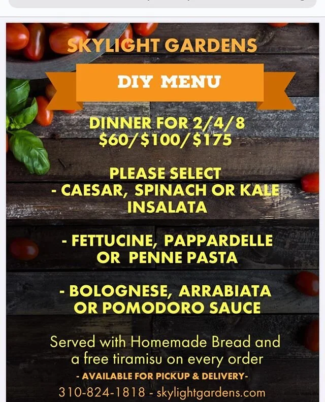 Don’t feel like going out? Let us do all the prep work for you. Check out our “take & make” menu now available for pickup or delivery! Give us a call! #delivery #pickup #takeout #italian #westwoodvillage #italian #losangeleseats #pasta #tiramisu #freshbread #tomato #diy #letsgo #foodporn #family #smallbusiness #food #lunch #dinner