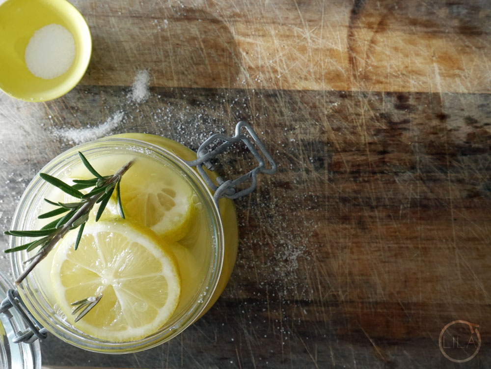Sliced preserved lemons with rosemary