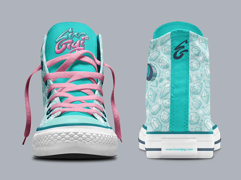 Liv-specific hi-top Chucks, front and back views.